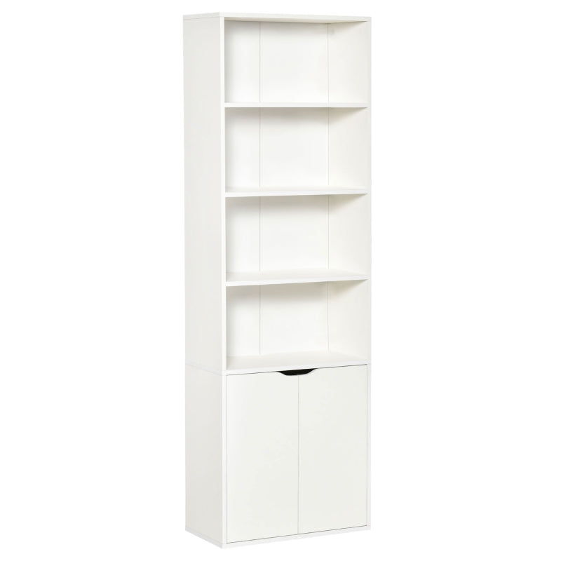 White 6-Tier Tall Bookcase with Double Door Storage Cabinet, 59 x 29 x 180cm