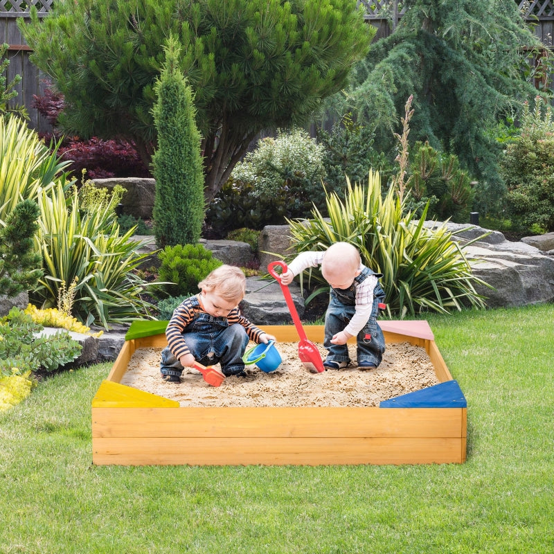 Wooden Kids Sand Pit with Four Seats, Blue, Garden Playground Sandbox