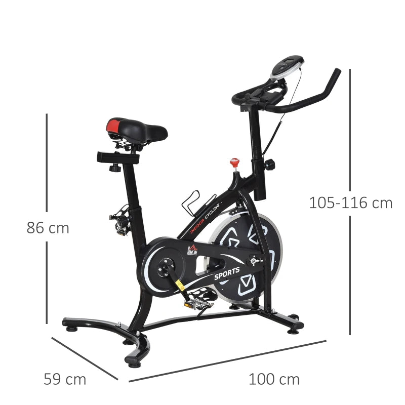 Black Indoor Exercise Bike with Adjustable Resistance and LCD Monitor