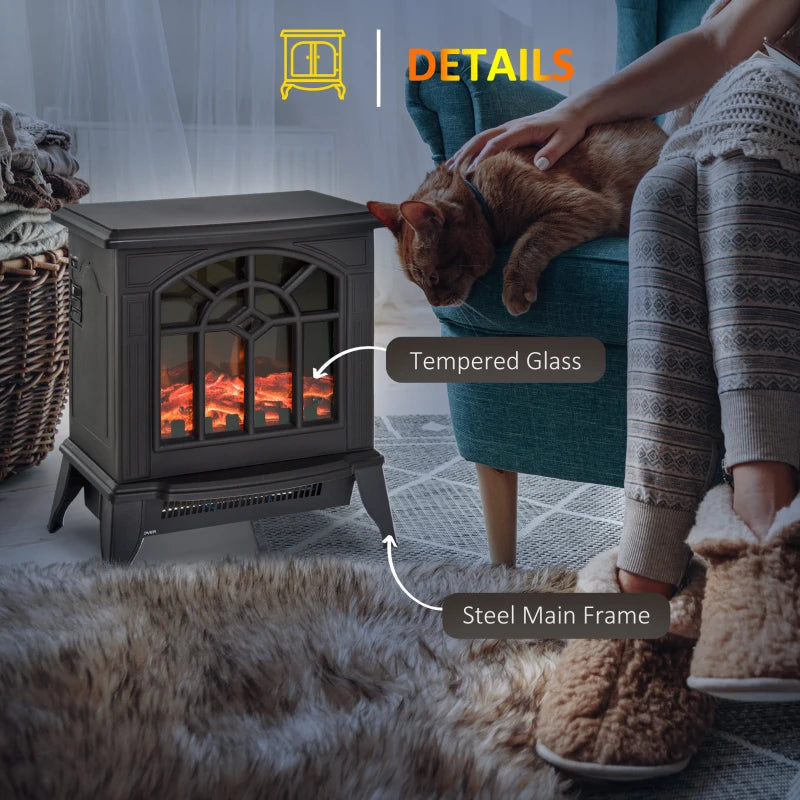 Black Electric Fireplace Heater with LED Flame Effect