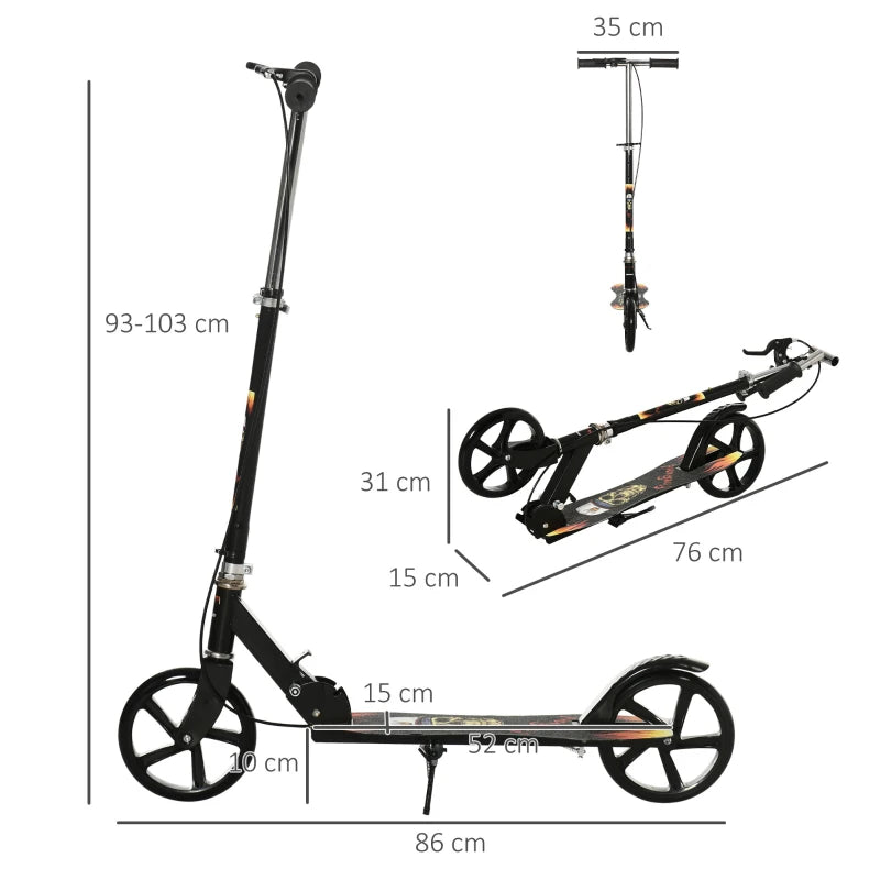 Black Kids Foldable Kick Scooter with Adjustable Height and Big Wheels