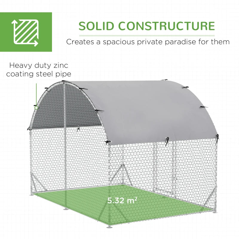 Metal Walk-In Chicken Run with Cover, Outdoor Poultry House, 2.8 x 1.9 x 2m, Grey