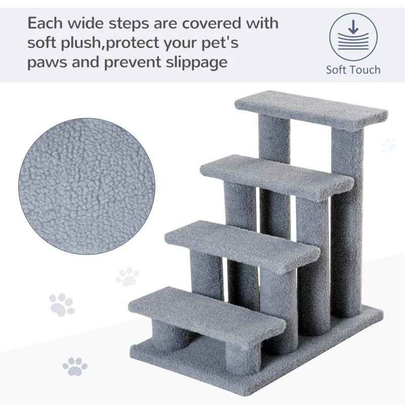 Grey Pet Stairs for Dogs and Cats - 4 Step Bed and Sofa Climbing Ladder 63x43x60 cm