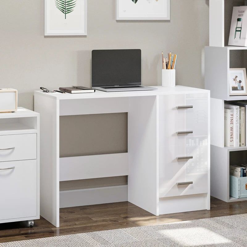 White High Gloss Computer Desk with Drawers