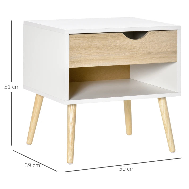 Modern White Bedside Table with Drawer and Shelf