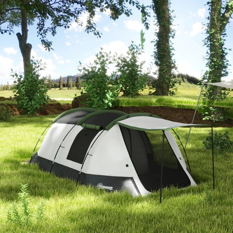 Green 3-Person Camping Tent with 2 Rooms and Porch