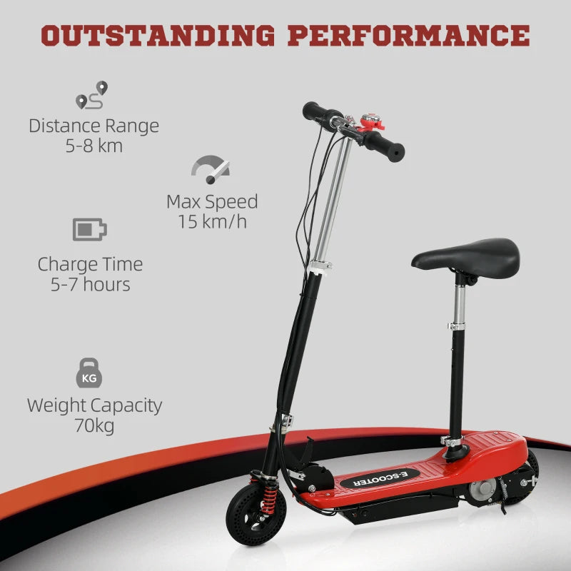Red Folding Electric Scooter with Warning Bell, 15km/h Speed, Ages 4-14