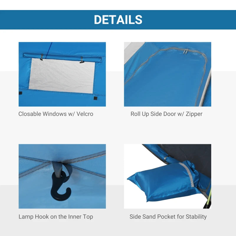 Sky Blue Beach Tent for 1-2 People with Pop-up Design, Mesh Windows & Doors