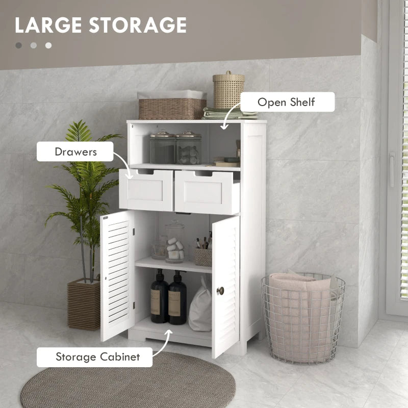 White 3-Part Bathroom Storage Unit with Shelf, Drawers & Cupboard