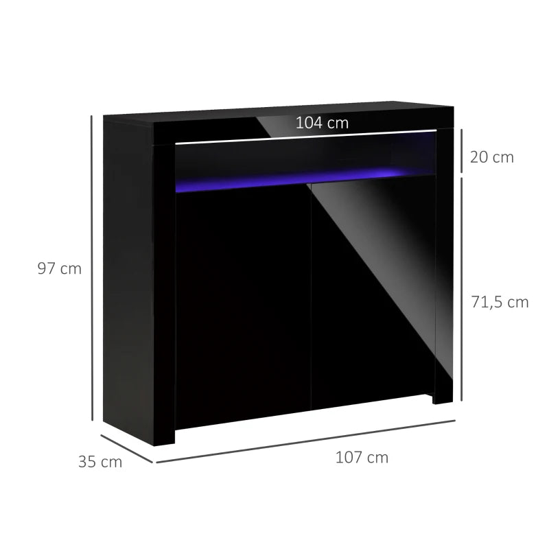 Black LED High Gloss Storage Cabinet with RGB Lighting