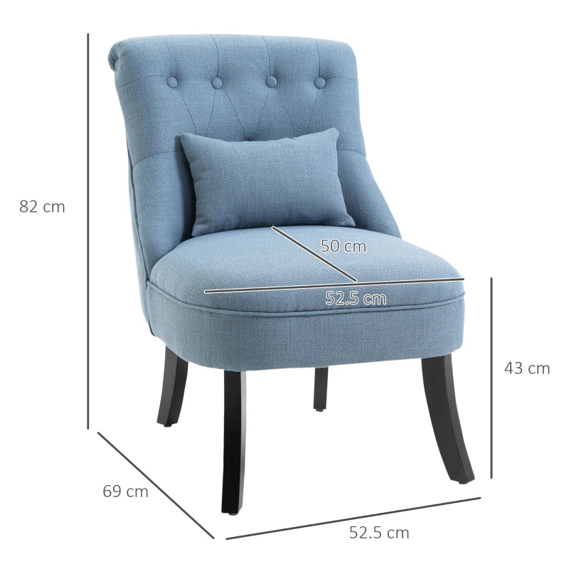 Blue Fabric Tub Chair with Pillow and Solid Wood Legs