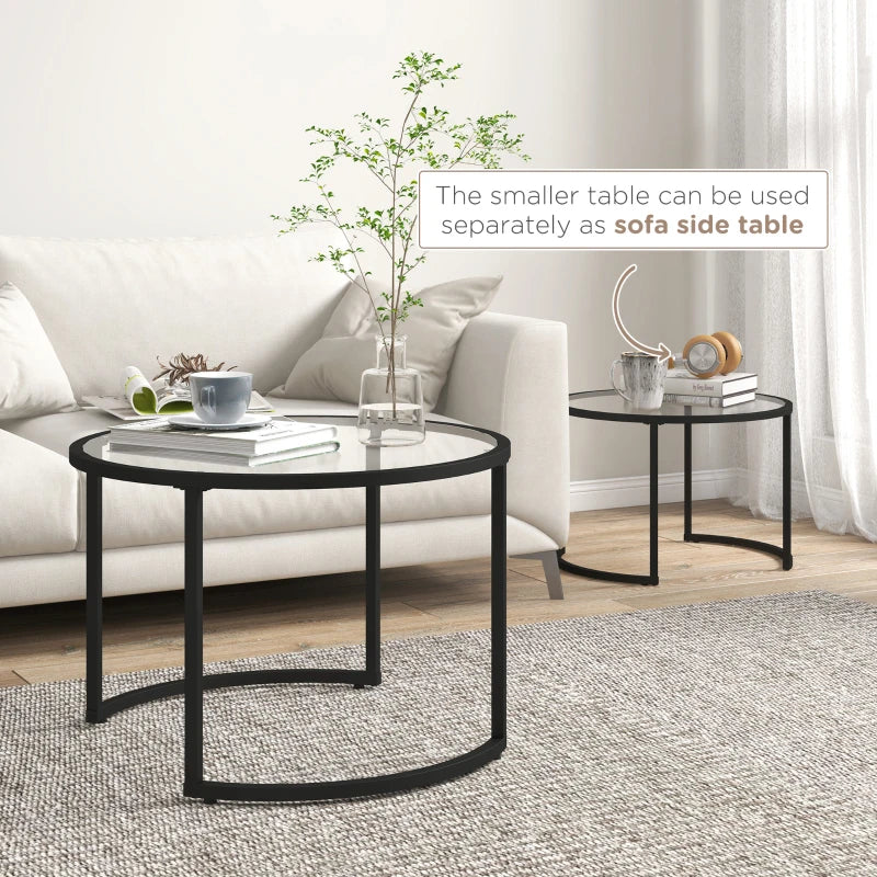 Modern Black Glass Nesting Coffee Tables Set