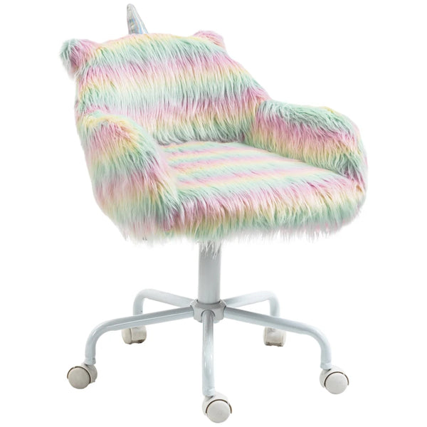 Colourful Fluffy Home Office Chair with Armrests and Swivel Wheels