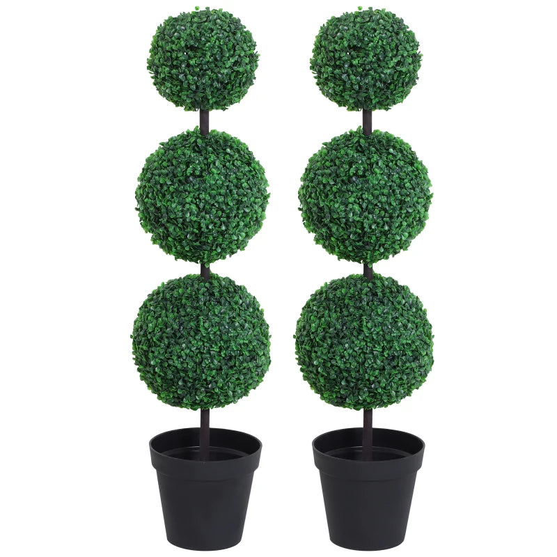 Green Boxwood Ball Topiary Trees Set of 2 - Outdoor and Indoor Decor (112cm)