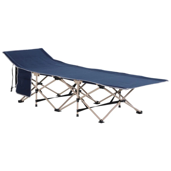 Blue Portable Folding Camping Cot with Side Pocket and Carry Bag