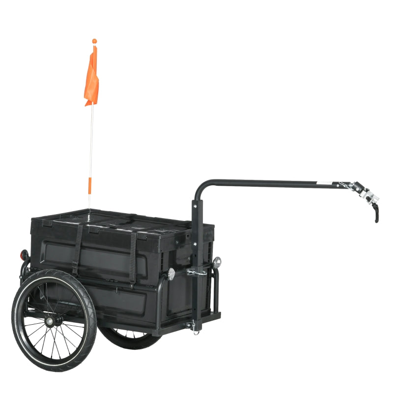 Black Steel Bike Cargo Trailer with 65L Storage Box, Reflectors - 40KG Capacity