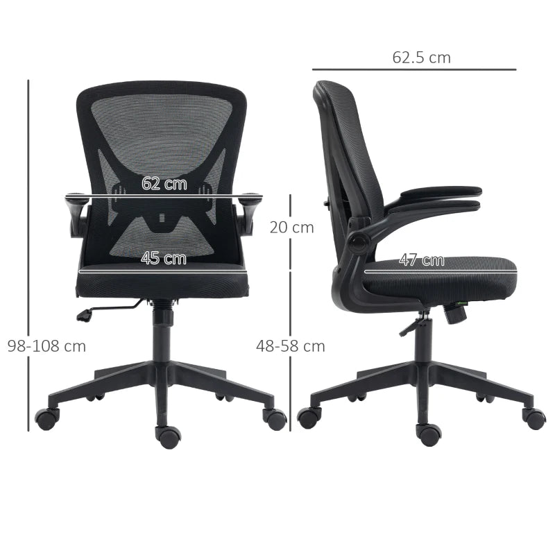 Black Mesh Office Chair with Flip-Up Arms