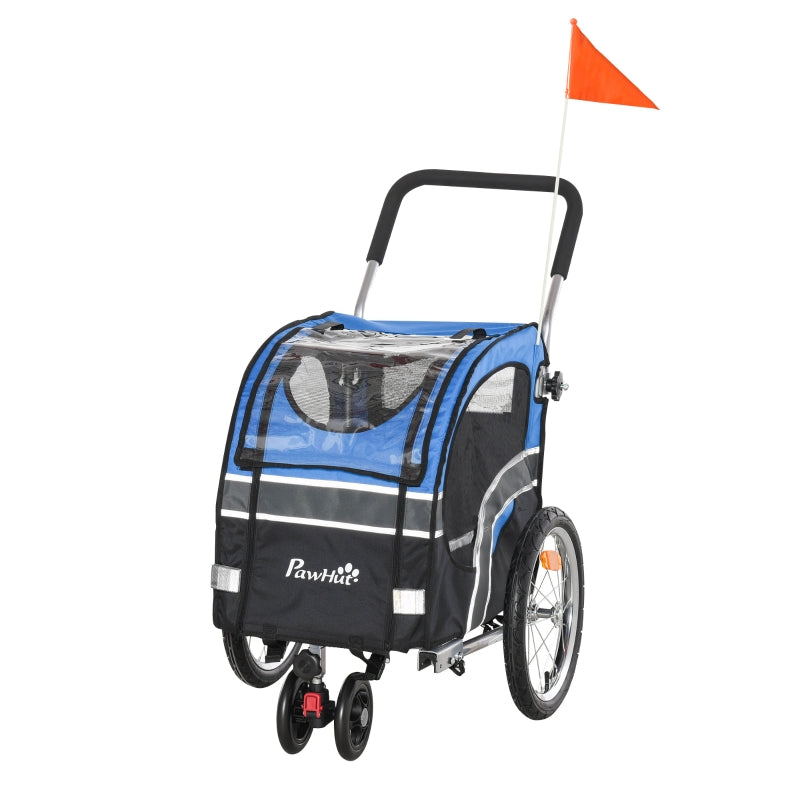 Blue Dog Bike Trailer Pet Cart Carrier Stroller with 360° Rotatable Wheel