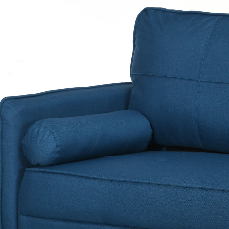 Blue Upholstered 2 Seater Loveseat Sofa with Back Cushions and Pillows