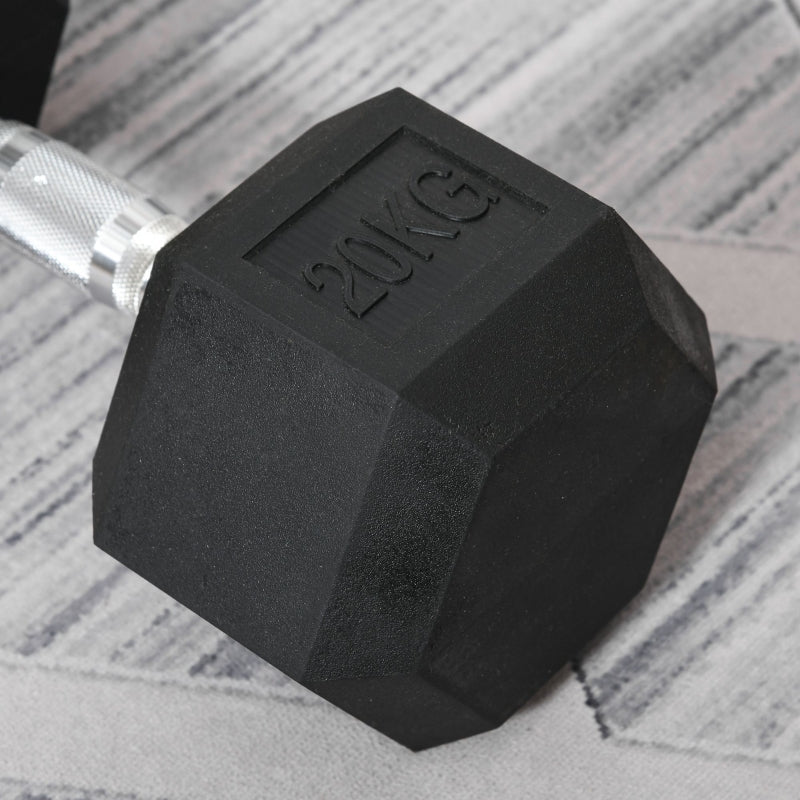 x2 20kg Rubber Hex Dumbbell Set for Home Gym Workout