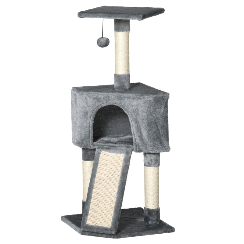 Grey Corner Cat Tree with Scratching Post and Toy