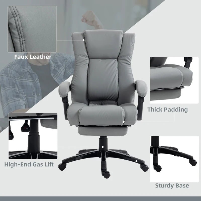 Grey Swivel Office Chair with Footrest and Wheels