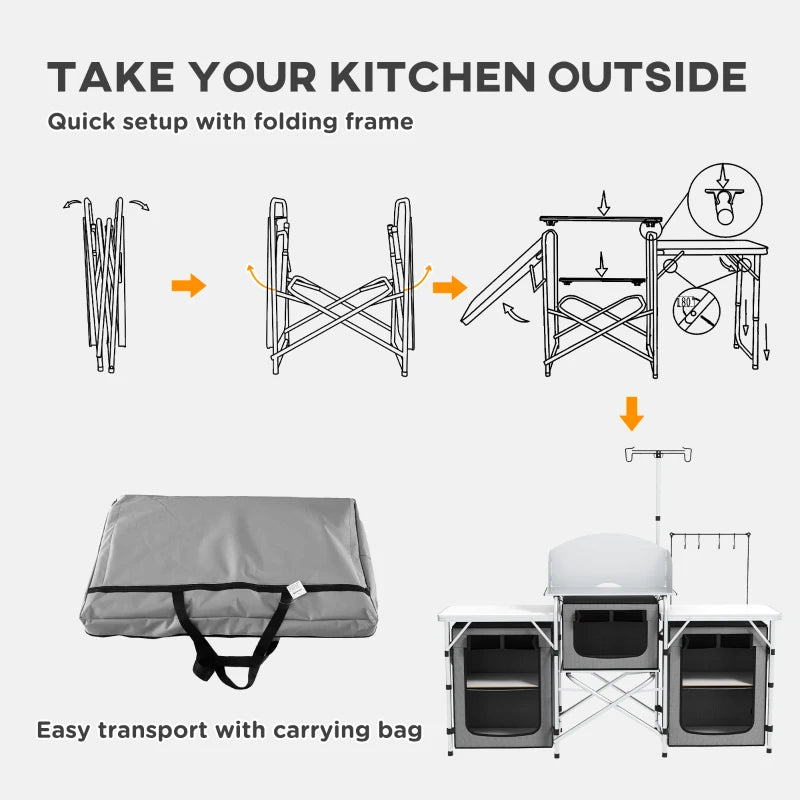 Portable Camping Kitchen Organizer with Carry Bag - Grey