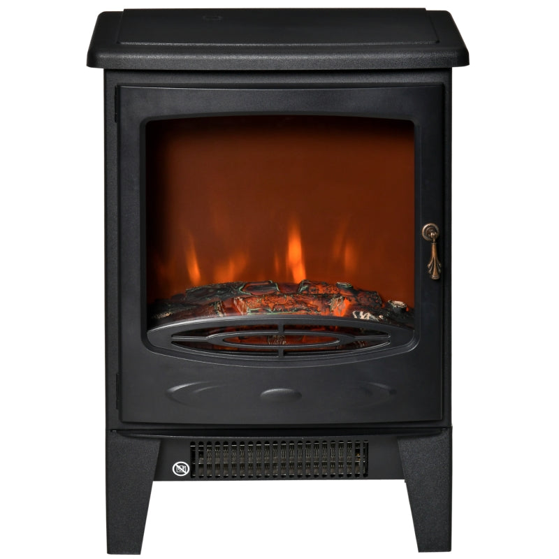 Black Electric Fireplace Stove with Realistic LED Flame Effect