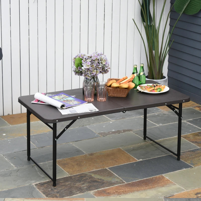 Portable Metal Picnic Table, 4FT, Black/Brown, 22x61x53/71.5 cm