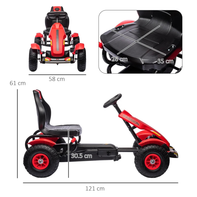 Red Kids Pedal Go Kart with Adjustable Seat and Handbrake