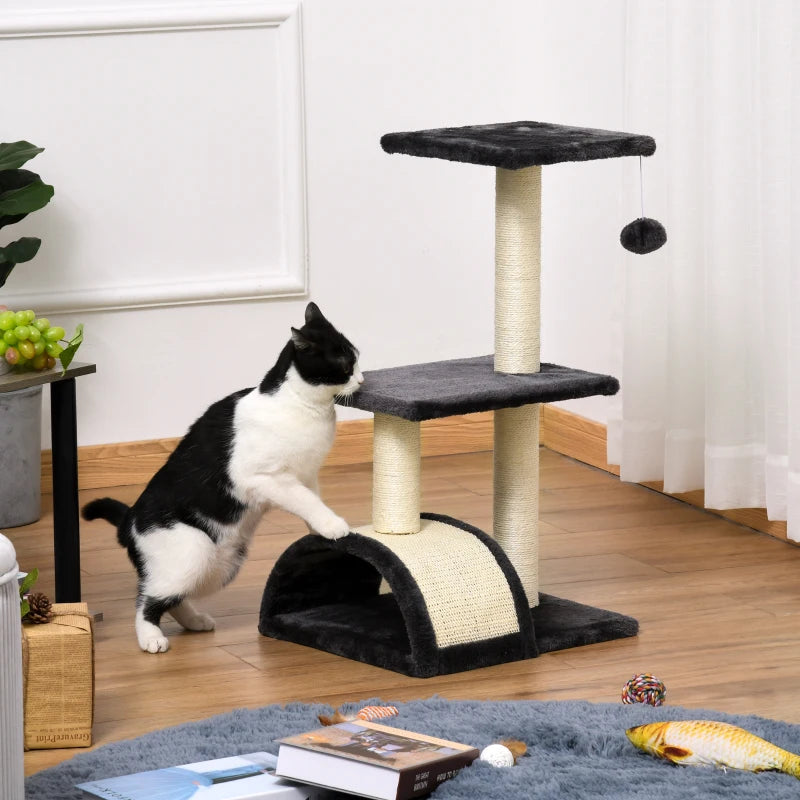 Black 72cm Cat Tree with Scratching Post and Pad for Indoor Cats