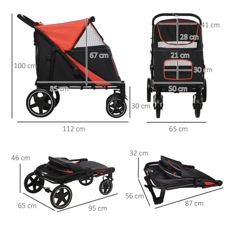 Red Foldable Pet Stroller for Medium and Large Dogs