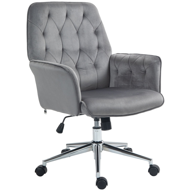 Dark Grey Linen Swivel Computer Chair with Armrest & Adjustable Height