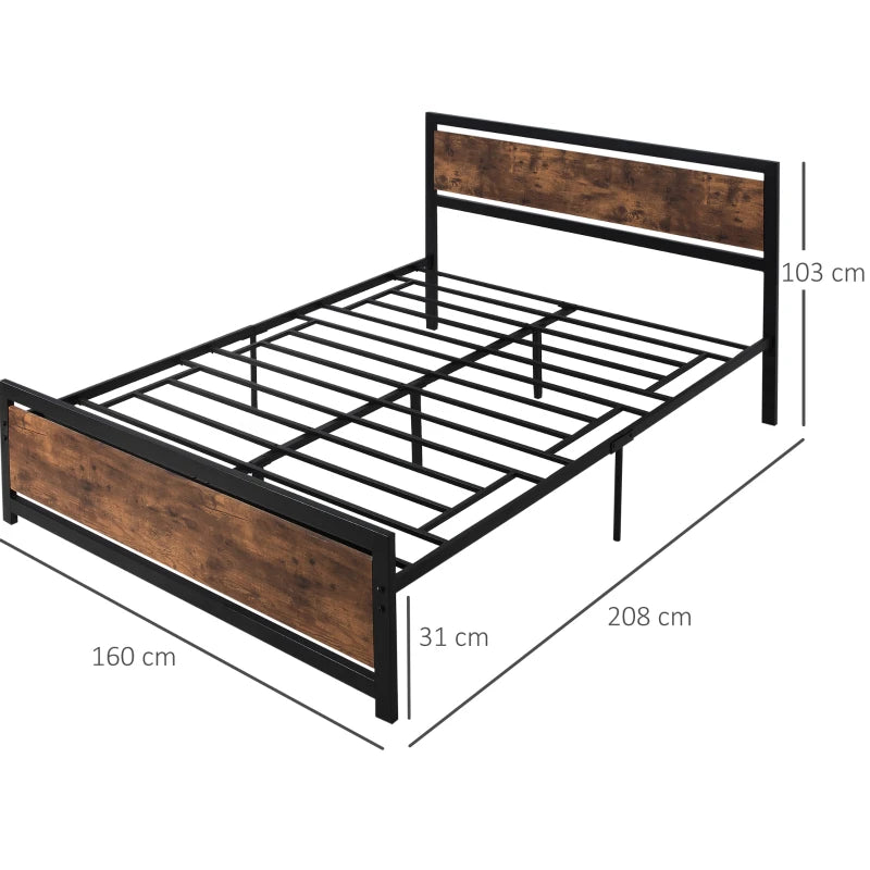 King Size Metal Bed Frame with Storage, Strong Slat Support - Grey