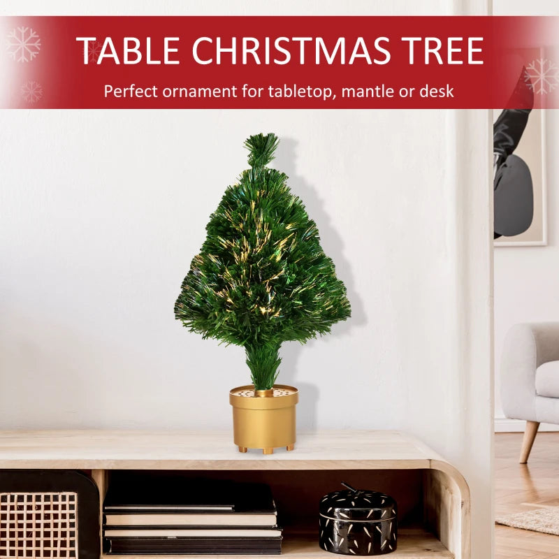 2FT Pre-Lit Fiber Optic Christmas Tree with Multi-Color LED Lights, Green
