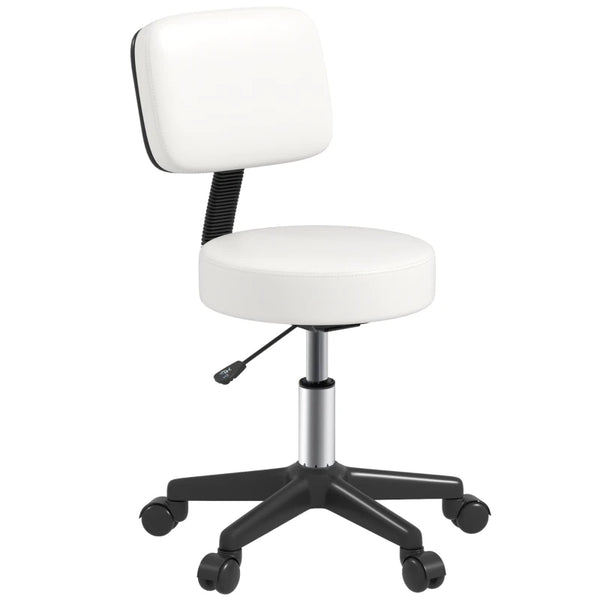 White Swivel Salon Chair with Adjustable Height and Wheels