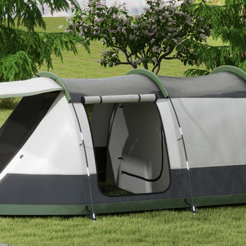 Green 3-Person Camping Tent with 2 Rooms and Porch