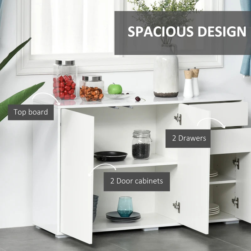 White High Gloss Sideboard with Push-Open Design and 2 Drawers