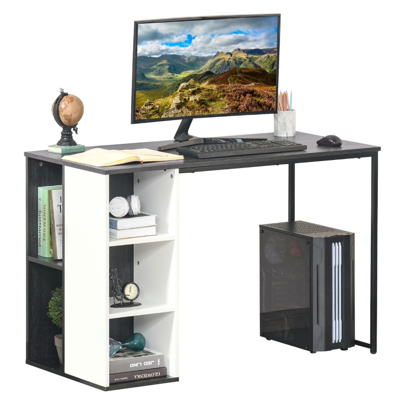 Grey 3-Tier Storage Computer Desk with Side Compartments, 115 x 55 x 75 cm