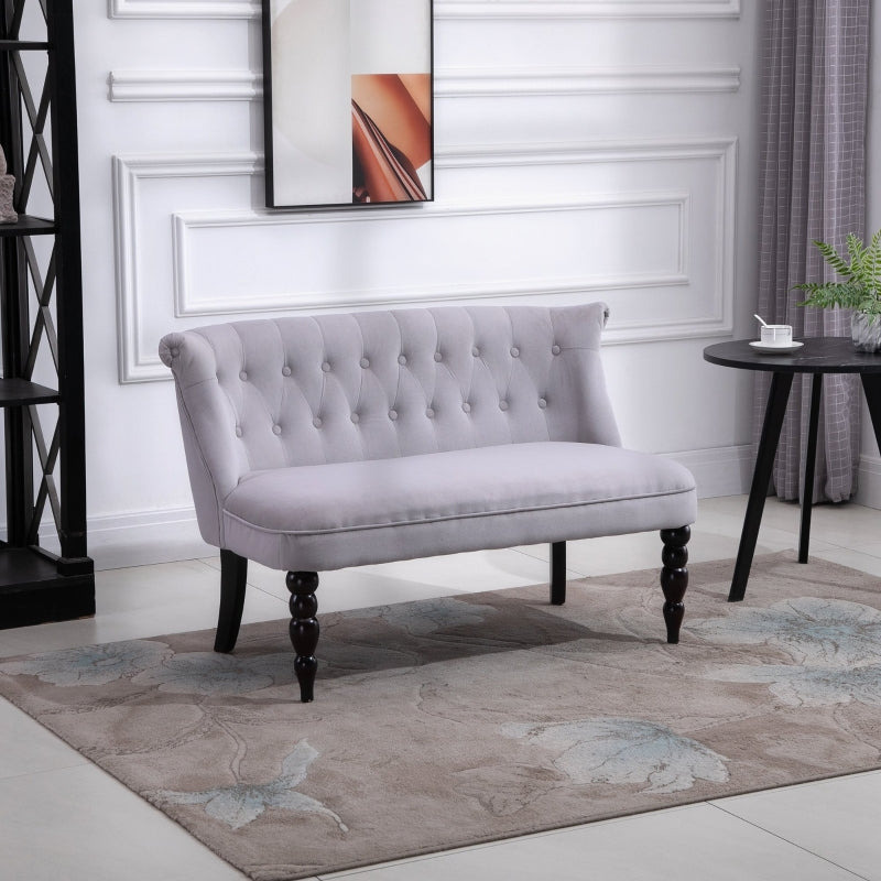 Grey Wood Frame Loveseat Sofa with Vintage Design