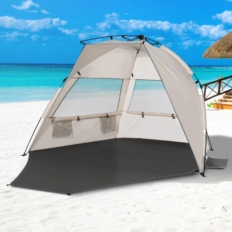 Portable Beach Tent for 1-2 People | Pop-up Design with Mesh Windows & Carry Bag | Cream