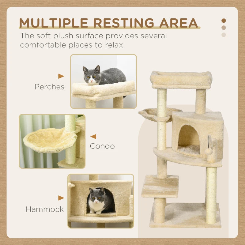 Cat Tree Tower with Scratching Post - Cream White, 100cm