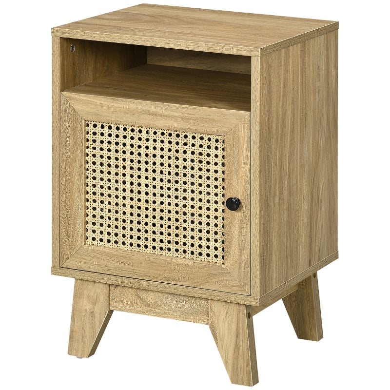 Natural Rattan Bedside Table with Shelf and Cupboard, 39x35x60cm