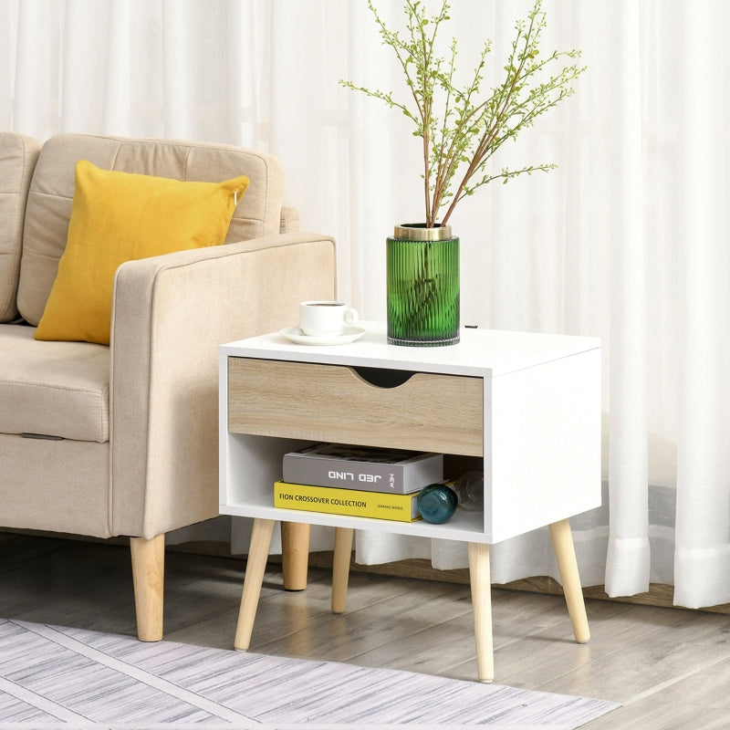 Modern White Bedside Table with Drawer and Shelf