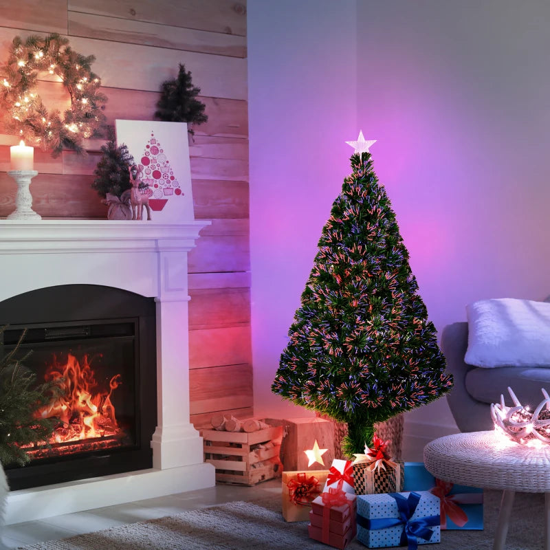 4FT Pre-Lit Fibre Optic Christmas Tree with Tree Topper - Multi-Colour