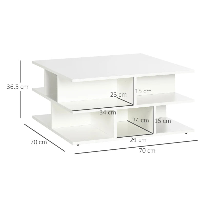 Modern White Square Coffee Table with Storage Shelves