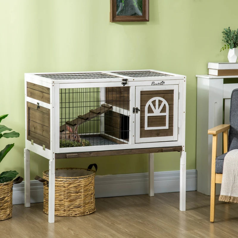 Wooden Small Pet Hutch with Removable Tray and Openable Roof - Natural