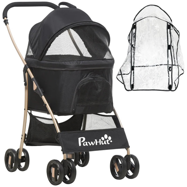 Black Pet Stroller with Rain Cover, 3-in-1 Cat Dog Pushchair