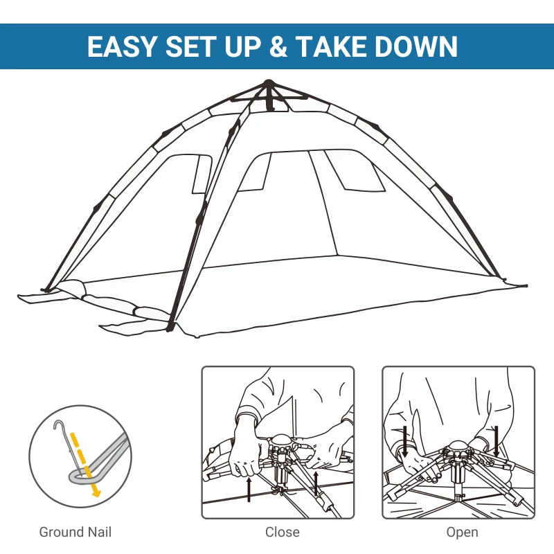 Sky Blue Beach Tent for 1-2 People with Pop-up Design, Mesh Windows & Doors