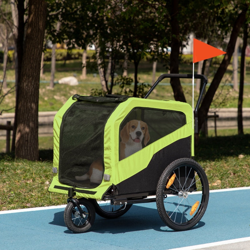 Green Dog Bike Trailer for Large Dogs, 2-in-1 Pet Stroller with Hitch